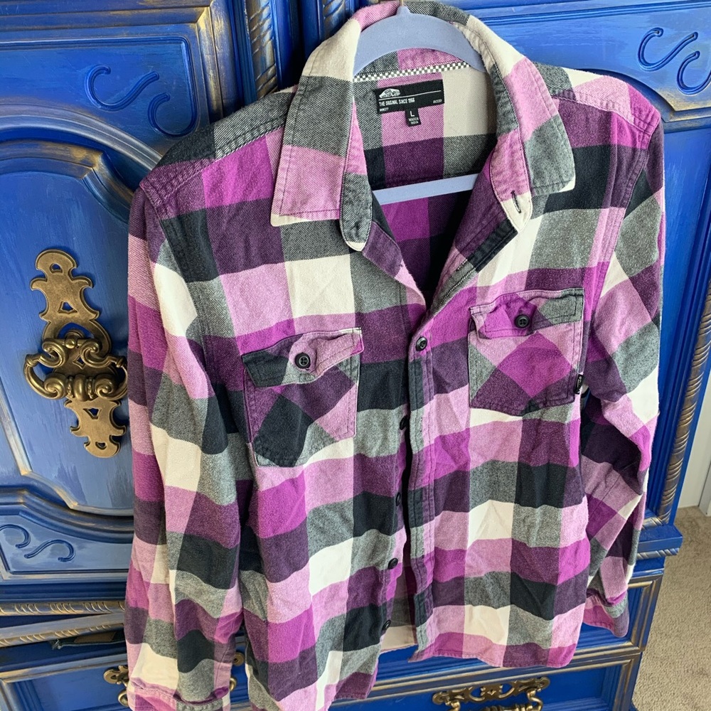 Vans Off The Wall Flannel Plaid Button Up Shirt LG - Picture 1 of 3